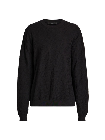 Shop Versace Men's Barocco Knit Sweater In Black