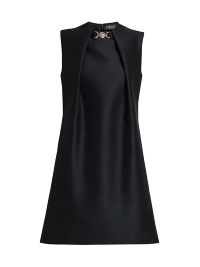 Shop Versace Women's Sculptural Wool-blend Minidress In Black