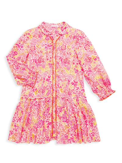 Shop Poupette St Barth Little Girl's & Girl's Tesorino Mini Dress In White Pink Nature