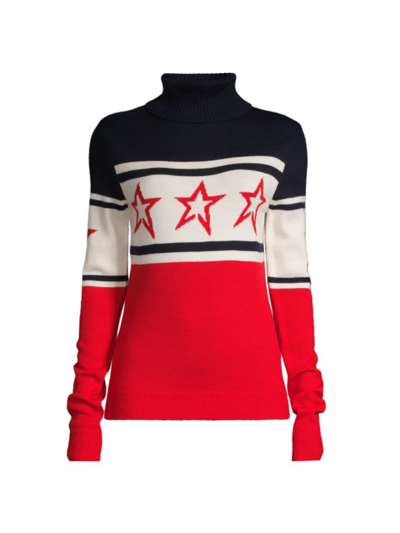 Shop Perfect Moment Women's Intarsia Knit Chopper Sweater In Red Navy