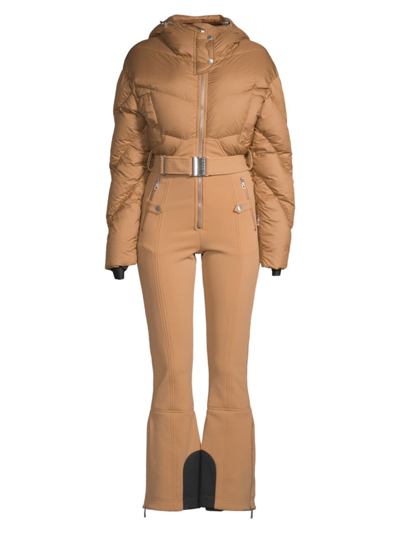 Shop Cordova Women's Ajax Belted Stretch Boot-cut Ski Suit In Caramel