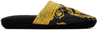 Shop Versace Black & Yellow Baroque Slippers In Z4800 Nero
