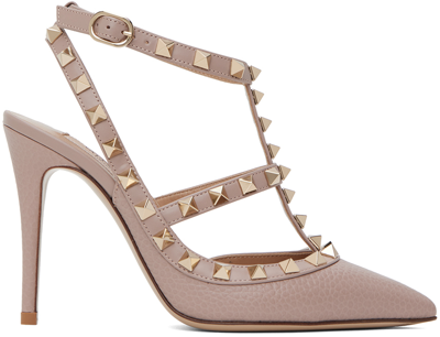 Shop Valentino Pink Rockstud Ankle Strap Heels In P45 Poudre