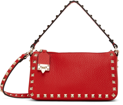 Shop Valentino Red Small Rockstud Bag In Ju5 Rouge Pur