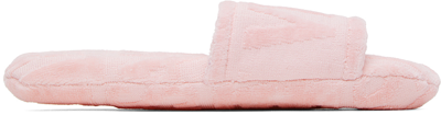 Shop Versace Pink Allover Slippers In 5p410