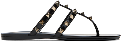 Shop Valentino Black Rockstud Sandals In 0no Nero