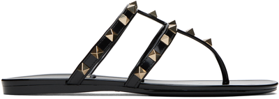 Valentino Black Rockstud Sandals In Black