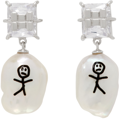 Shop Jiwinaia Silver & White Earthling Pearl Earrings