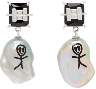 Shop Jiwinaia Silver & Black Alien Pearl Earrings
