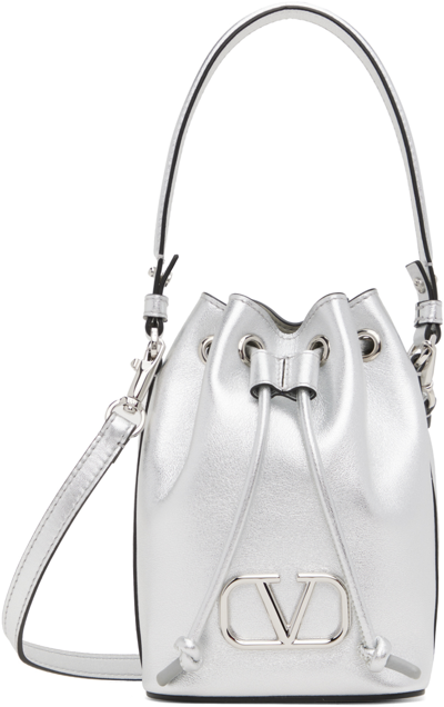 Shop Valentino Silver Mini Vlogo Signature Bucket Bag In S13 Silver