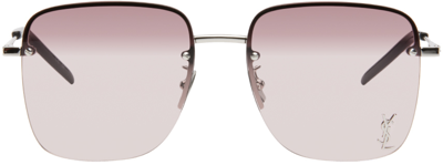 Shop Saint Laurent Silver Sl 312 M Sunglasses In 011 Shiny Silver