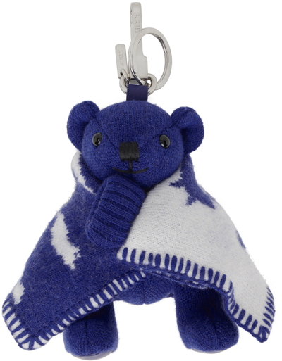 Shop Burberry Blue Thomas Bear Keychain In Knight