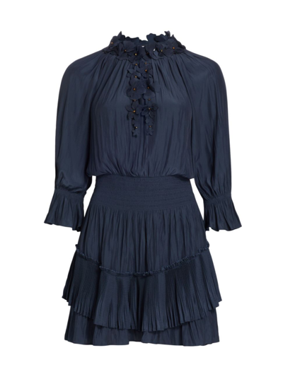 Shop Ramy Brook Women's Alison Pleated Minidress In Navy