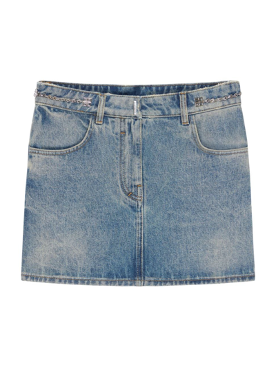 Shop Givenchy Women's Skirt In Denim With Chain Details In Medium Blue