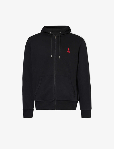 Shop Polo Ralph Lauren Men's Polo Black Multi Logo-embroidered Cotton And Recycled-polyester-blend Hoody