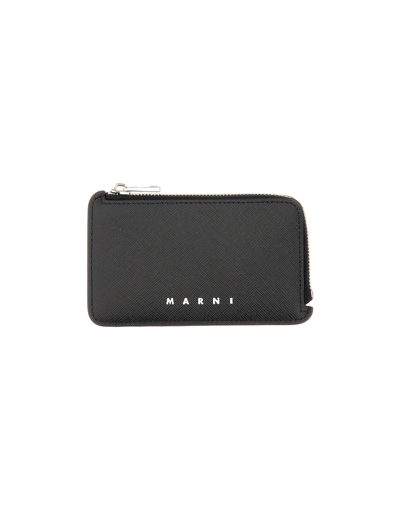 Shop Marni Designer Men's Bags Zippered Card Holder In Noir