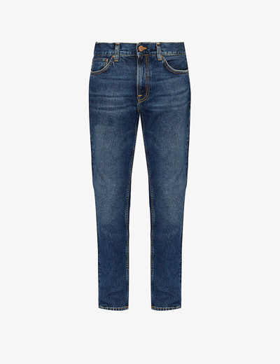 Shop Nudie Jeans Gritty Jackson Straight-leg Mid-rise Denim Jeans In Blue Soil