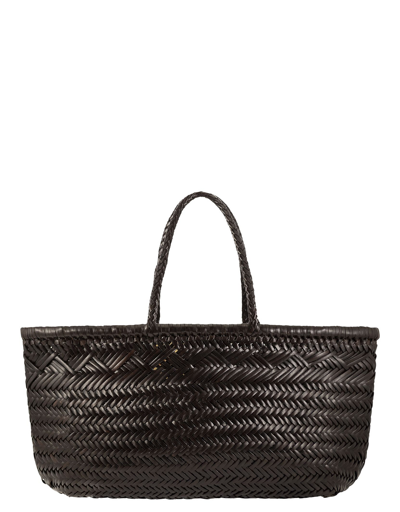 Shop Dragon Diffusion Sacs À Main Bamboo Triple Jump - Woven Leather Basket Bag In Marron