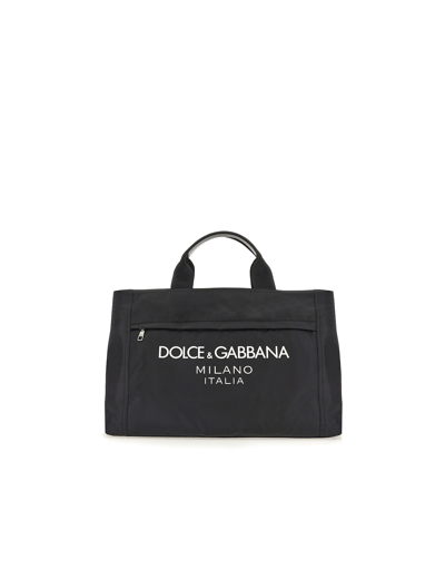 Shop Dolce & Gabbana Designer Men's Bags Nylon Duffle Bag With Logo In Noir