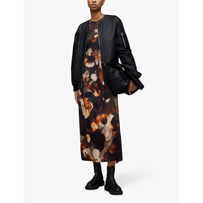 Shop Allsaints Women's Rust Brown Katlyn Mars-print Stretch-satin Maxi Dress