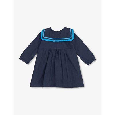 Shop Caramel Laila Embroidered-trim Cotton Dress 12-24 Months In Navy