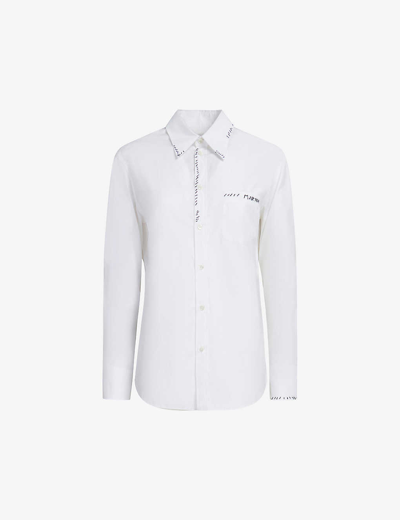Shop Marni Women's Lily White Brand-print Patch-pocket Cotton Shirt