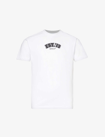 Shop Off-white C/o Virgil Abloh Men's White Logic Brand-print Cotton-jersey T-shirt