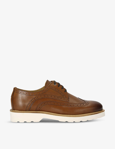 Shop Kurt Geiger Bank Perforated Leather Brogues In Tan