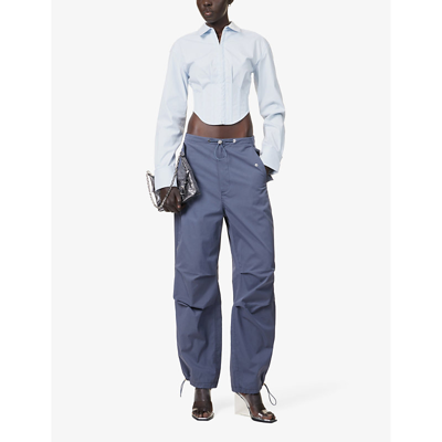 Shop Dion Lee Women's Asphalt Parachute Wide-leg Mid-rise Cotton-blend Trousers