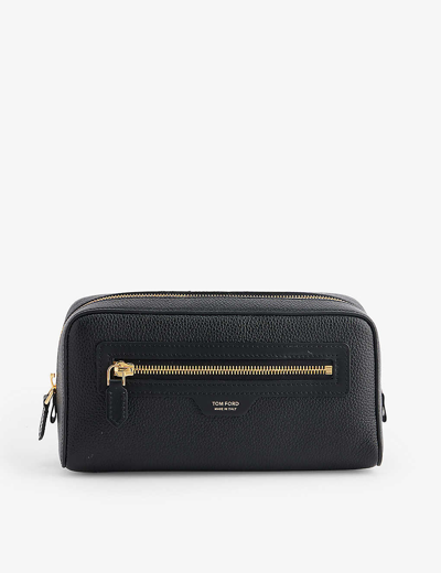 Shop Tom Ford Brand-foiled Grained Leather Toiletry Bag In Black