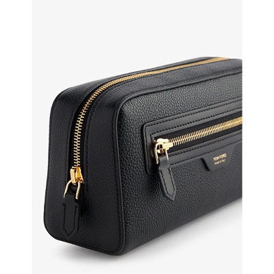 Shop Tom Ford Brand-foiled Grained Leather Toiletry Bag In Black