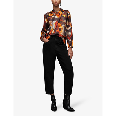 Shop Allsaints Women's Rust Brown Zola Mars-print Silk-blend Top