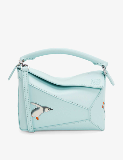 Shop Loewe Women's Blue Iceberg Penguin Puzzle Mini Leather Cross-body Bag