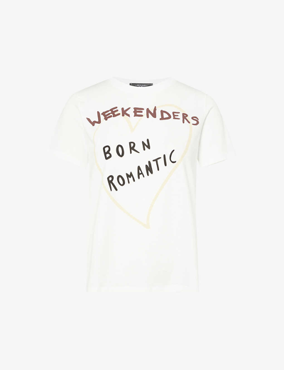 Shop Weekend Max Mara Womens White Nervi Graphic-print Cotton-jersey T-shirt
