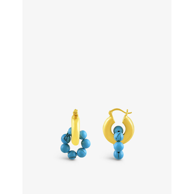 Shop Shyla Sura 22ct Yellow Gold-plated Sterling Silver And Pearl Huggie Hoop Earrings In Blue