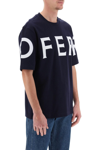 Shop Ferragamo Short Sleeve T-shirt With Oversized Logo In Blue
