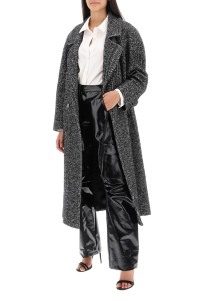 Shop Mvp Wardrobe Oversized Herringbone Coat In Black