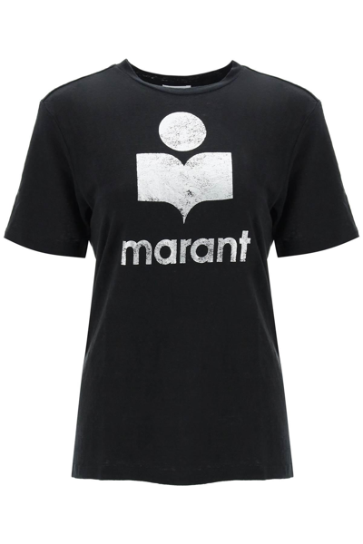 Shop Marant Etoile Zewel T-shirt With Metallic Logo Print In Black,silver