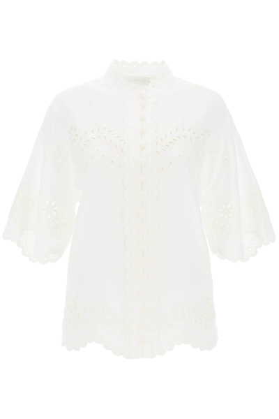 Shop Zimmermann Junie Tunic Shirt With Cutwork Embroideries In White