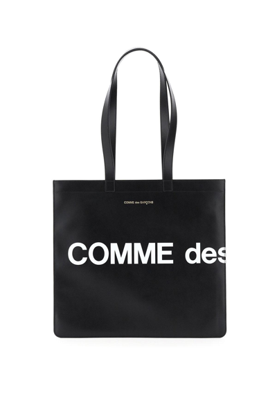 Shop Comme Des Garçons Leather Tote Bag With Logo In Black