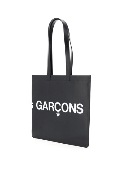 Shop Comme Des Garçons Leather Tote Bag With Logo In Black