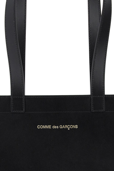 Shop Comme Des Garçons Leather Tote Bag With Logo In Black