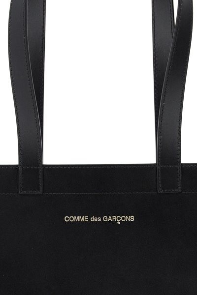 Comme Des Garçons Leather Tote Bag With Logo In Black