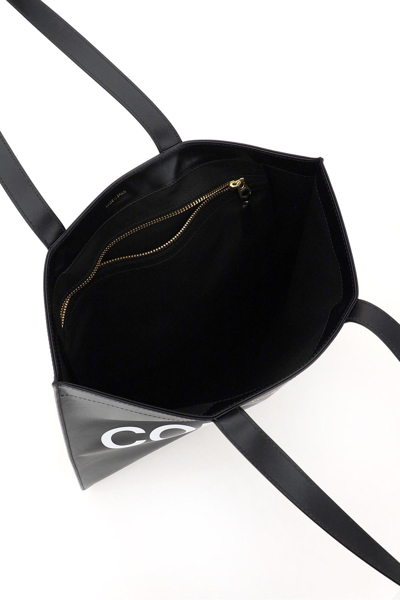 Comme Des Garçons Leather Tote Bag With Logo In Black