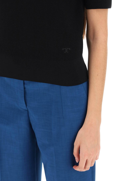 Shop Tory Burch Knitted Polo Shirt In Black