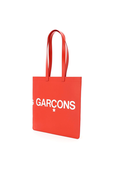 Shop Comme Des Garçons Leather Tote Bag With Logo In Red