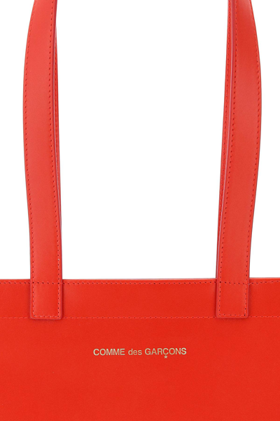 Shop Comme Des Garçons Leather Tote Bag With Logo In Red