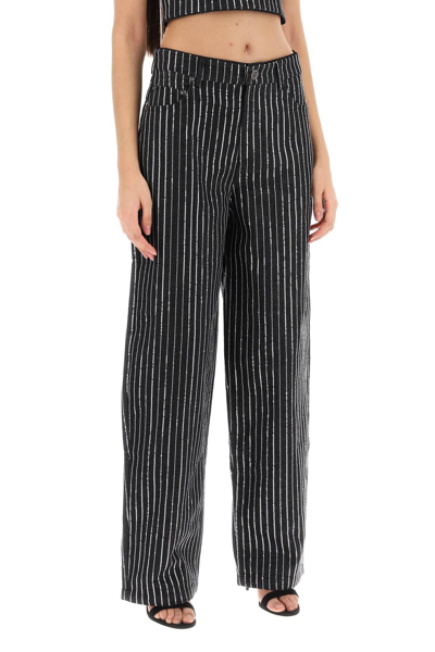 Shop Rotate Birger Christensen Jeans With Sequined Stripes In Black
