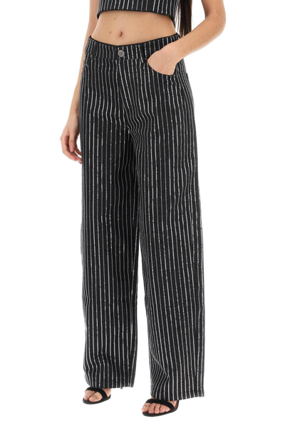 Shop Rotate Birger Christensen Jeans With Sequined Stripes In Black
