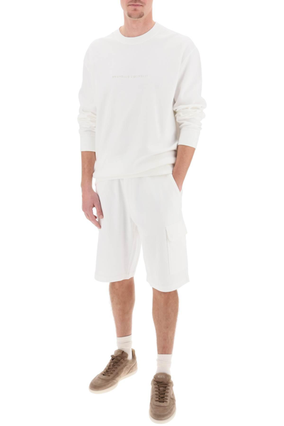 Shop Brunello Cucinelli Crew-neck Sweatshirt With Logo Embroidery In White
